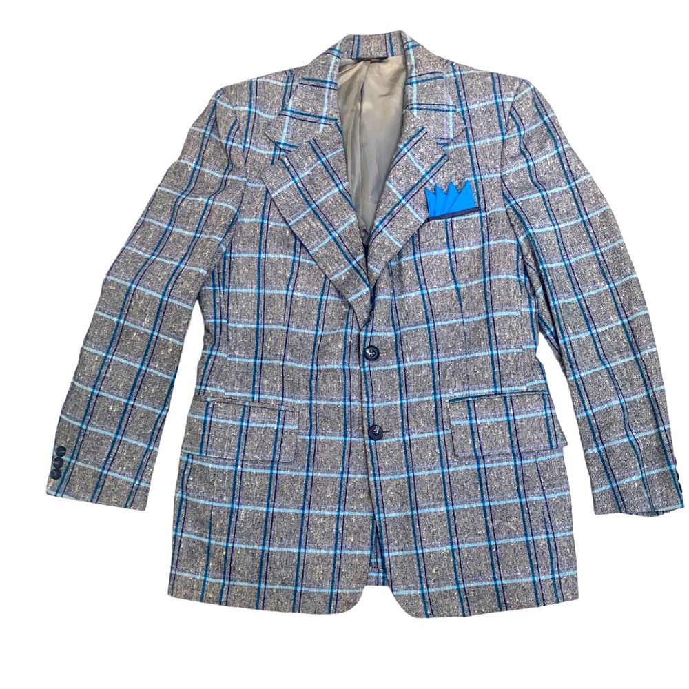 Vintage Gray and Blue Plaid Blazer
